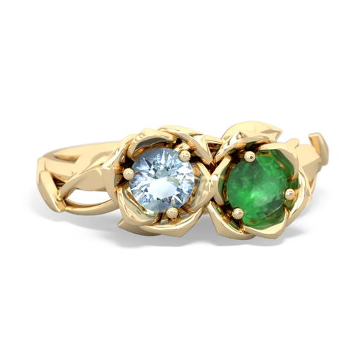aquamarine-emerald roses ring