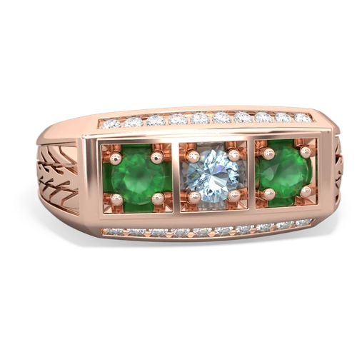 aquamarine-emerald three stone ring