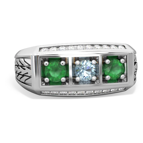 aquamarine-emerald three stone ring