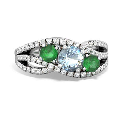 aquamarine-emerald three stone pave ring