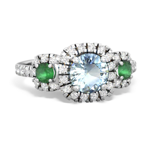 aquamarine-emerald three stone regal ring