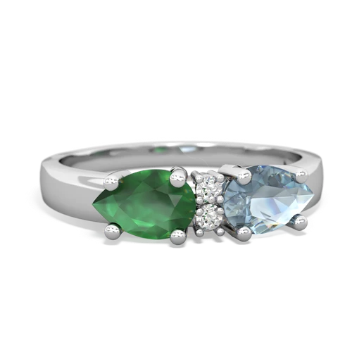 Aquamarine Genuine Aquamarine with Genuine Emerald Pear Bowtie ring Ring
