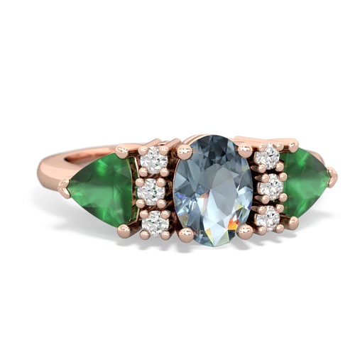 Aquamarine Genuine Aquamarine with Genuine Emerald and Lab Created Emerald Antique Style Three Stone ring Ring