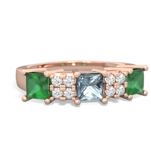 Aquamarine Genuine Aquamarine with Genuine Emerald and  Three Stone ring Ring