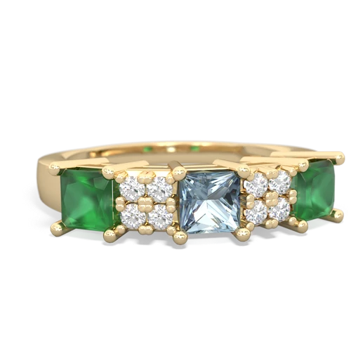 Genuine Aquamarine with Genuine Emerald and Genuine Smoky Quartz Three Stone ring