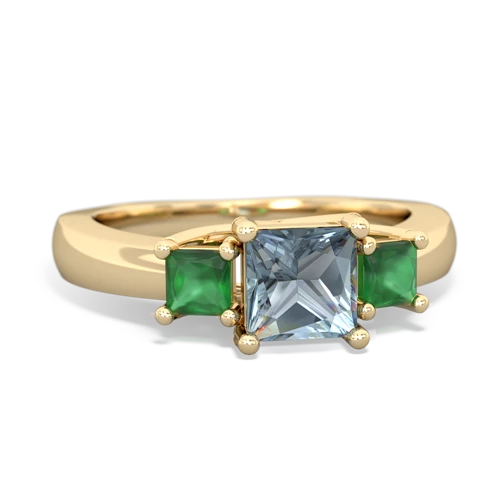 Genuine Aquamarine with Genuine Emerald and Genuine Smoky Quartz Three Stone Trellis ring