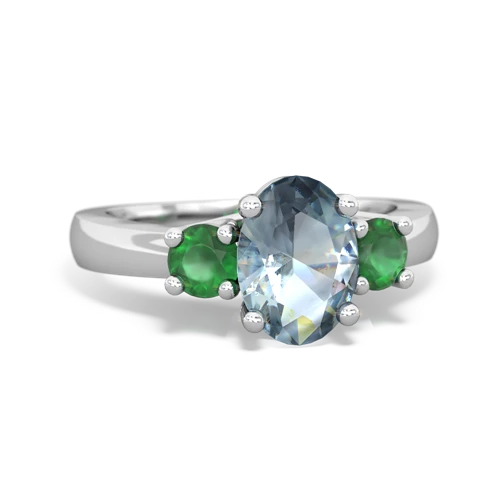 Aquamarine Genuine Aquamarine with Genuine Emerald Three Stone Trellis ring Ring