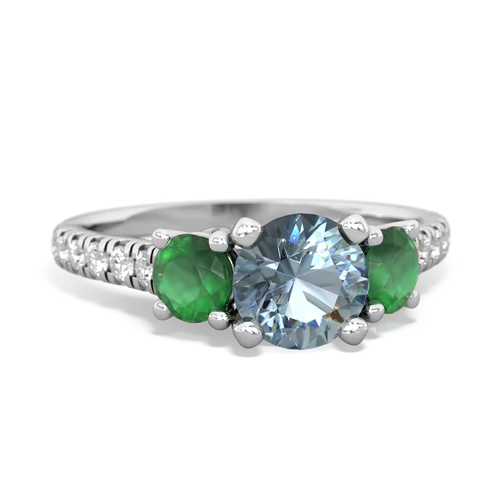 Aquamarine Genuine Aquamarine with Genuine Emerald and  Pave Trellis ring Ring