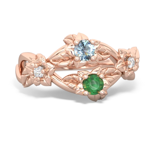 Aquamarine Genuine Aquamarine with Genuine Emerald Sparkling Bouquet ring Ring
