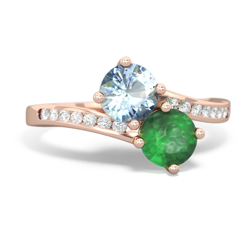 aquamarine-emerald two stone channel ring