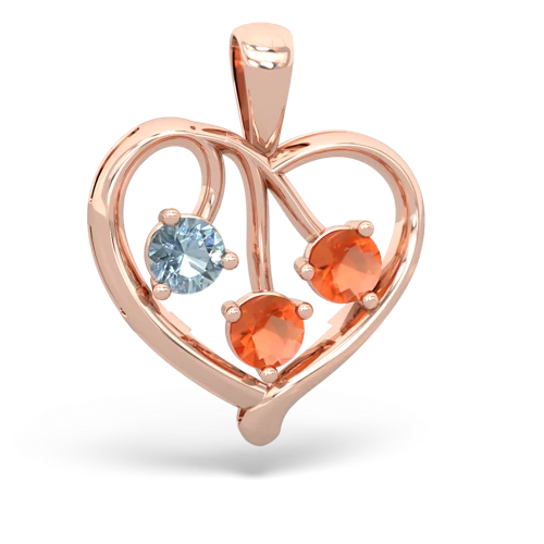 aquamarine-fire opal love heart pendant