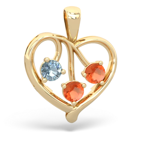 aquamarine-fire opal love heart pendant