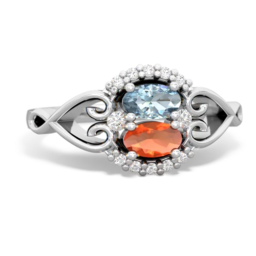aquamarine-fire opal antique keepsake ring
