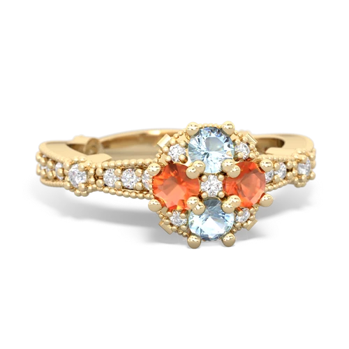 aquamarine-fire opal art deco engagement ring