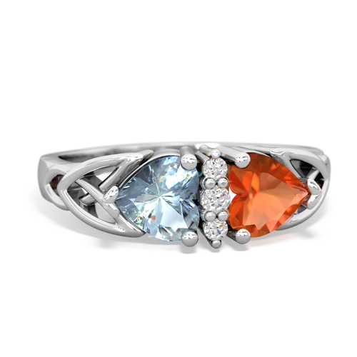 Aquamarine Genuine Aquamarine with Genuine Fire Opal Celtic Trinity Knot ring Ring