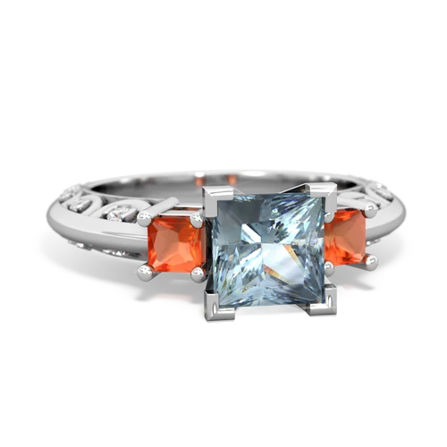Aquamarine Genuine Aquamarine with Genuine Fire Opal and Genuine Smoky Quartz Art Deco ring Ring