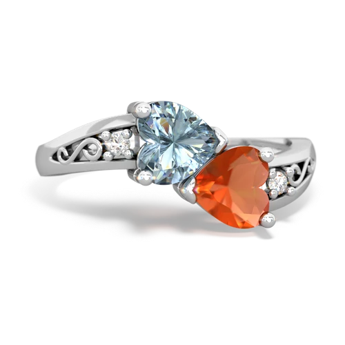 Aquamarine Genuine Aquamarine with Genuine Fire Opal Snuggling Hearts ring Ring