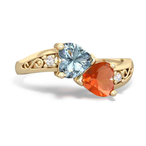 aquamarine-fire opal filligree ring