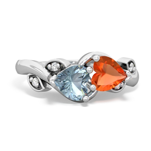 Aquamarine Genuine Aquamarine with Genuine Fire Opal Floral Elegance ring Ring