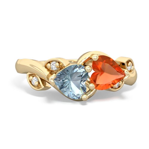 aquamarine-fire opal floral keepsake ring