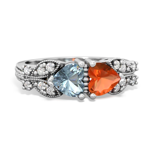 aquamarine-fire opal keepsake butterfly ring