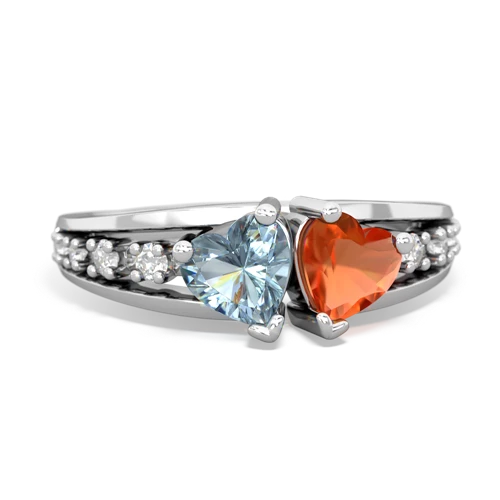 Aquamarine Genuine Aquamarine with Genuine Fire Opal Heart to Heart ring Ring