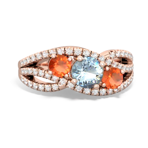 aquamarine-fire opal three stone pave ring