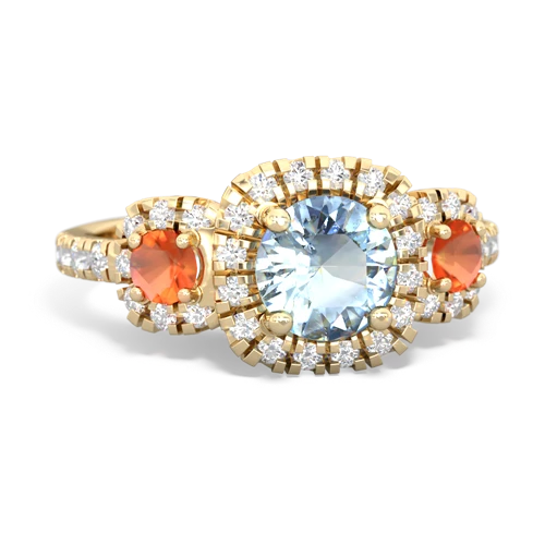 aquamarine-fire opal three stone regal ring