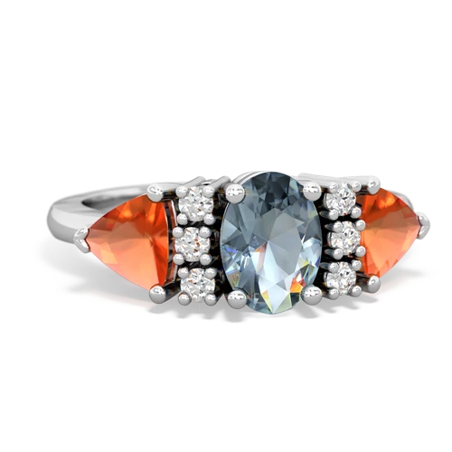 Aquamarine Genuine Aquamarine with Genuine Fire Opal and  Antique Style Three Stone ring Ring