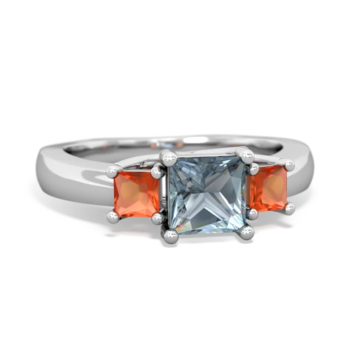 Aquamarine Genuine Aquamarine with Genuine Fire Opal and Genuine White Topaz Three Stone Trellis ring Ring