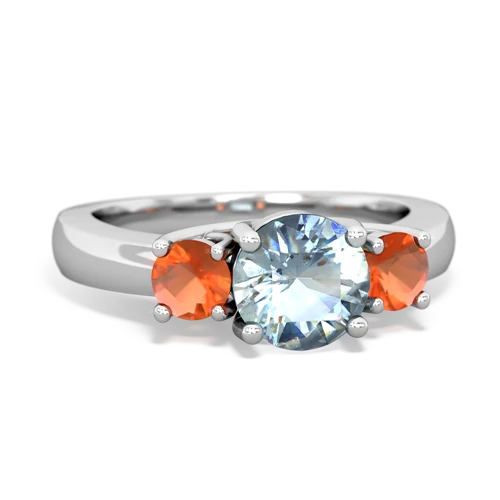 Aquamarine Genuine Aquamarine with Genuine Fire Opal and  Three Stone Trellis ring Ring