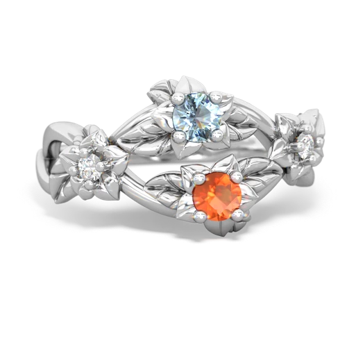 Aquamarine Genuine Aquamarine with Genuine Fire Opal Sparkling Bouquet ring Ring