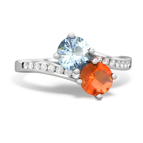 aquamarine-fire opal two stone channel ring