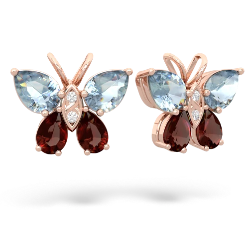 aquamarine-garnet butterfly earrings