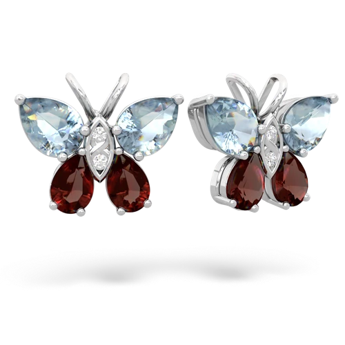 aquamarine-garnet butterfly earrings