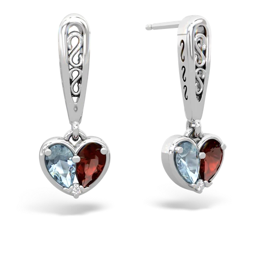 aquamarine-garnet filligree earrings
