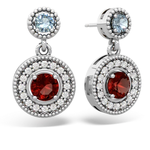 aquamarine-garnet halo earrings