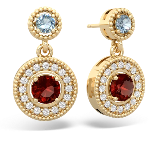 aquamarine-garnet halo earrings