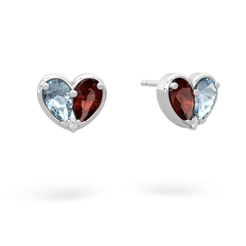 aquamarine-garnet one heart earrings