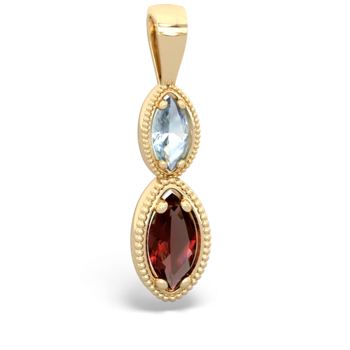 Genuine Aquamarine with Genuine Garnet Antique-style Halo pendant