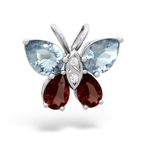 aquamarine-garnet butterfly pendant