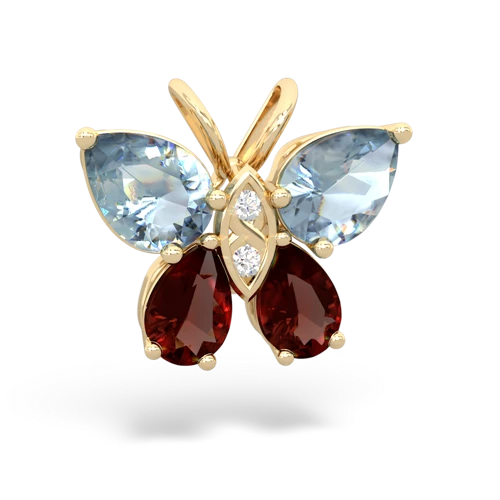 aquamarine-garnet butterfly pendant