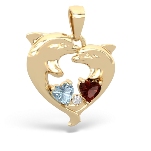 Genuine Aquamarine with Genuine Garnet Dolphin Heart pendant