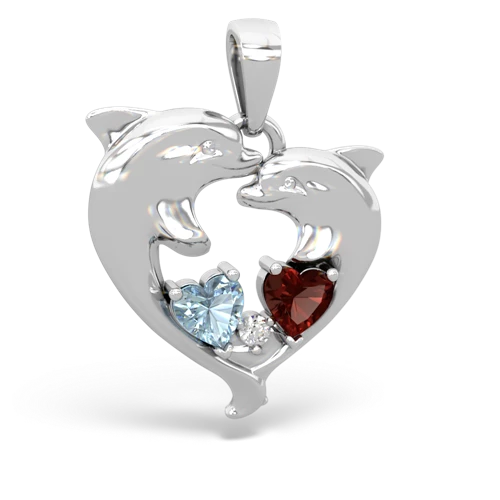 aquamarine-garnet dolphins pendant
