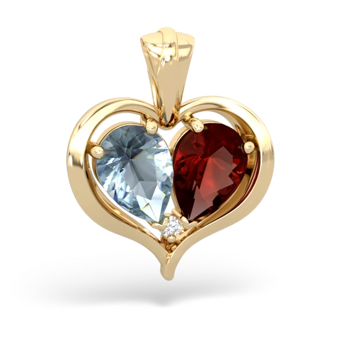 aquamarine-garnet half heart whole pendant