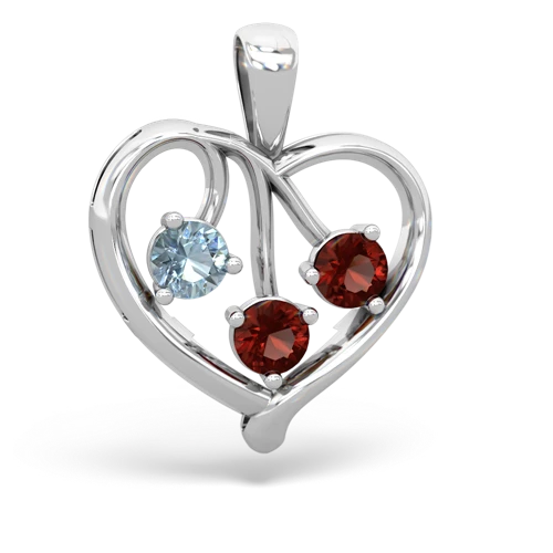 Genuine Aquamarine with Genuine Garnet and Genuine White Topaz Glowing Heart pendant