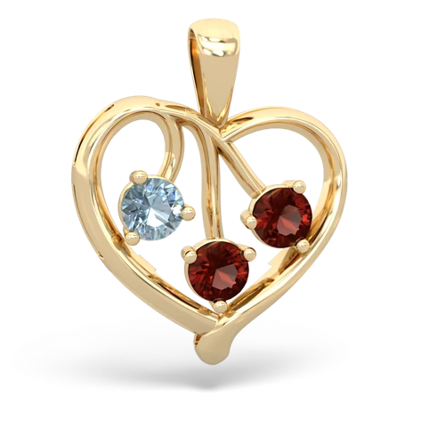 Genuine Aquamarine with Genuine Garnet and  Glowing Heart pendant