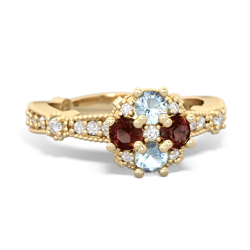 aquamarine-garnet art deco engagement ring