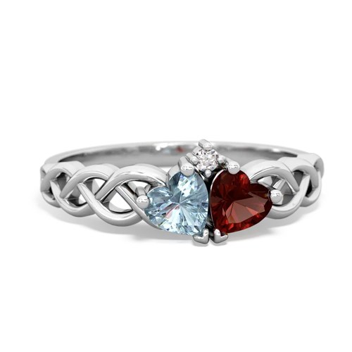 aquamarine-garnet celtic braid ring