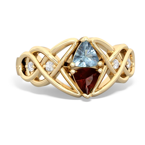 aquamarine-garnet celtic knot ring